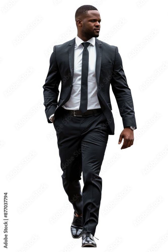 A businessman walks down the street wearing a suit and tie, possibly heading to an important meeting or event A businessman walks down the street wearing a suit and tie, possibly heading to an important meeting or event