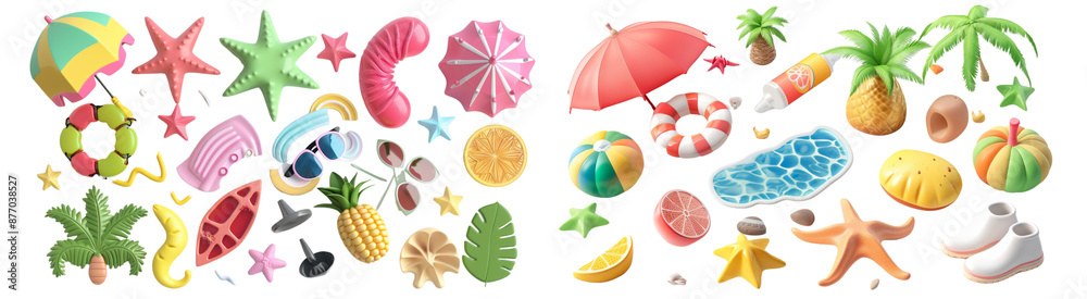 Naklejka premium Set of A 3D rendering of a pair of sunglasses with a summer vibe isolated on transparent background