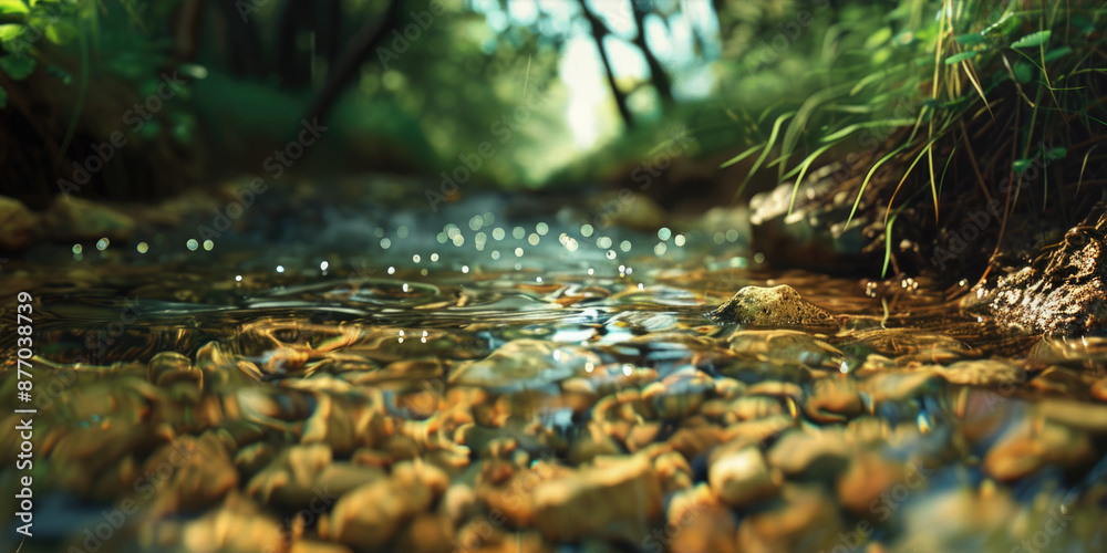 Fototapeta premium A serene and vibrant forest with a flowing stream