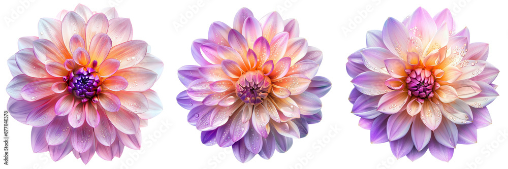 Fototapeta premium Set of A detailed shot of a chrysanthemum bouquet, highlighting the intricate layers and colors of each flower isolated on transparent background