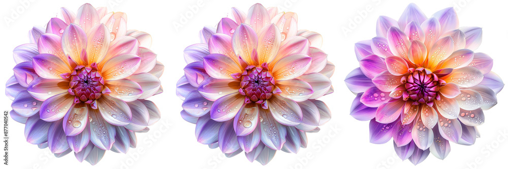 Fototapeta premium Set of A detailed shot of a chrysanthemum bouquet, highlighting the intricate layers and colors of each flower isolated on transparent background