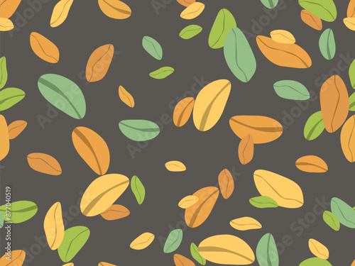 Pistachios seamless pattern. Background with green nuts, pistachios and peanuts in a minimalist style. Design for wrappers, covers, wallpapers and banners. Vector illustration © andyvi