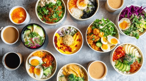 Wallpaper Mural A table filled with various types of food, including bowls and plates Torontodigital.ca