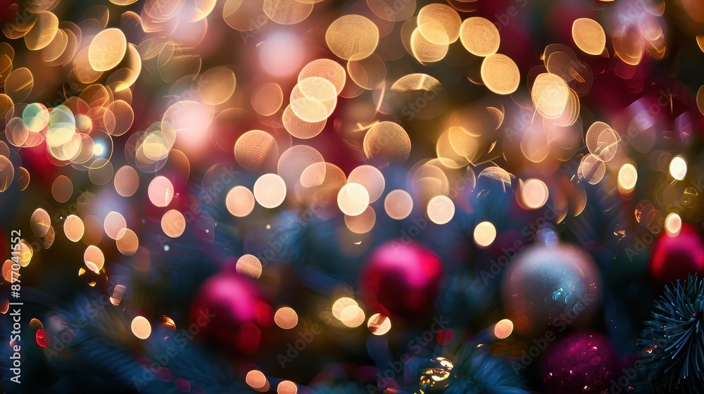A magical Christmas scene featuring bokeh lights and ornaments adorning a Christmas tree, creating a vibrant and festive atmosphere, perfect for the holiday season. A magical Christmas scene featuring bokeh lights and ornaments adorning a Christmas tree, creating a vibrant and festive atmosphere, perfect for the holiday season.