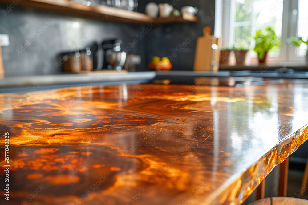 Empty table with blurred kitchen background. Empty table with blurred kitchen background.