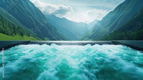 Hydro turbine generating power in a mountain stream, renewable and efficient.