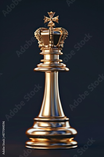 Regal Golden King Chess Piece Elegantly Posed Against a Dark Background - Symbol of Power - Generative AI © Gelpi