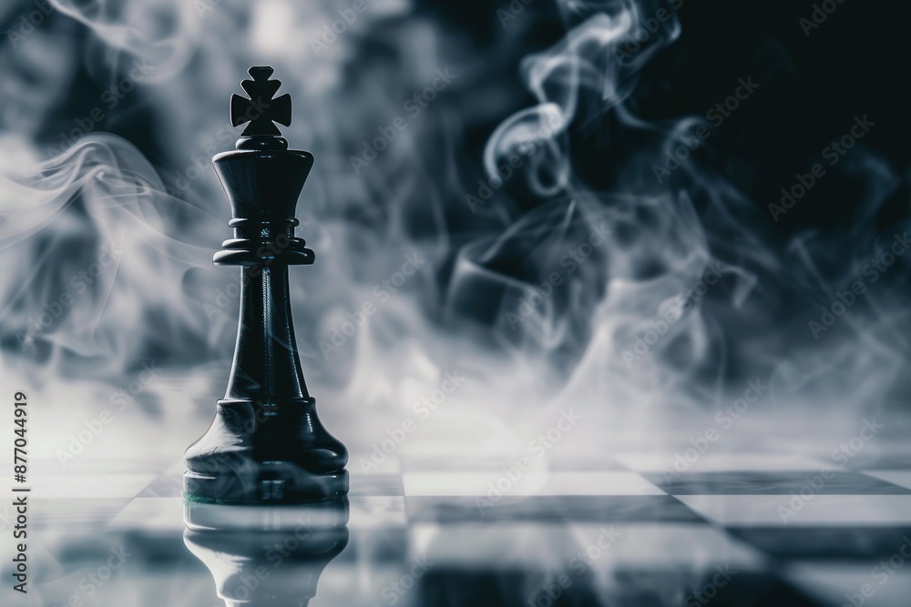 Solitary Chess King Amidst Swirling Smoke on a Dark Board - A Dramatic Symbol of Strategy - Generative AI Solitary Chess King Amidst Swirling Smoke on a Dark Board - A Dramatic Symbol of Strategy - Generative AI