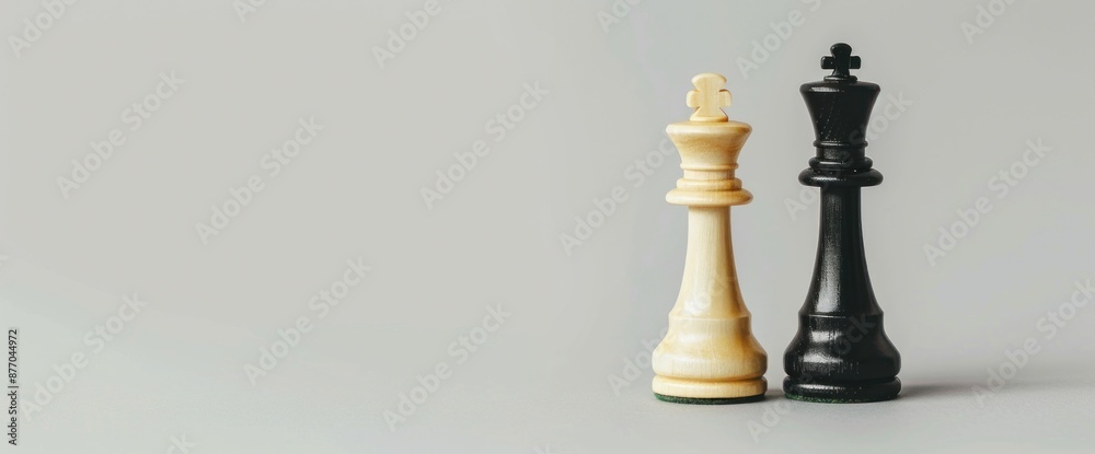 Black and White Kings in Strategic Opposition on Chessboard - Visualizing Conflict and Harmony - Generative AI Black and White Kings in Strategic Opposition on Chessboard - Visualizing Conflict and Harmony - Generative AI