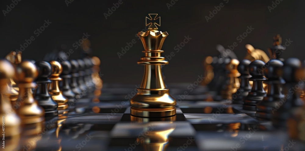 Golden King Chess Piece Majestically Dominating the Board in Strategic Gameplay - Generative AI Golden King Chess Piece Majestically Dominating the Board in Strategic Gameplay - Generative AI