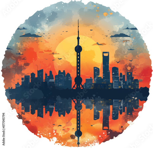 A black and white beijing city, china vector art logo design