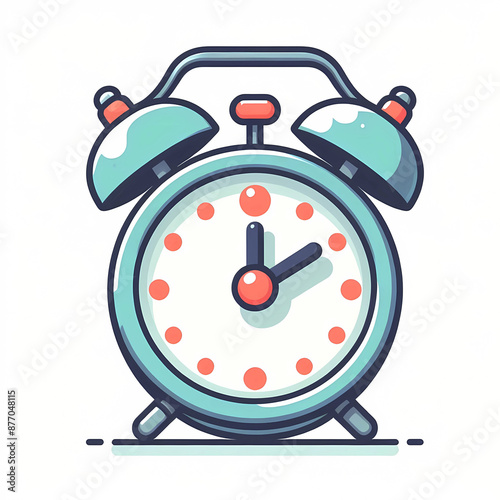 Isolated flat-style illustration with alarm clock on a white background. Morning alert, wakeup time, timepiece concept.