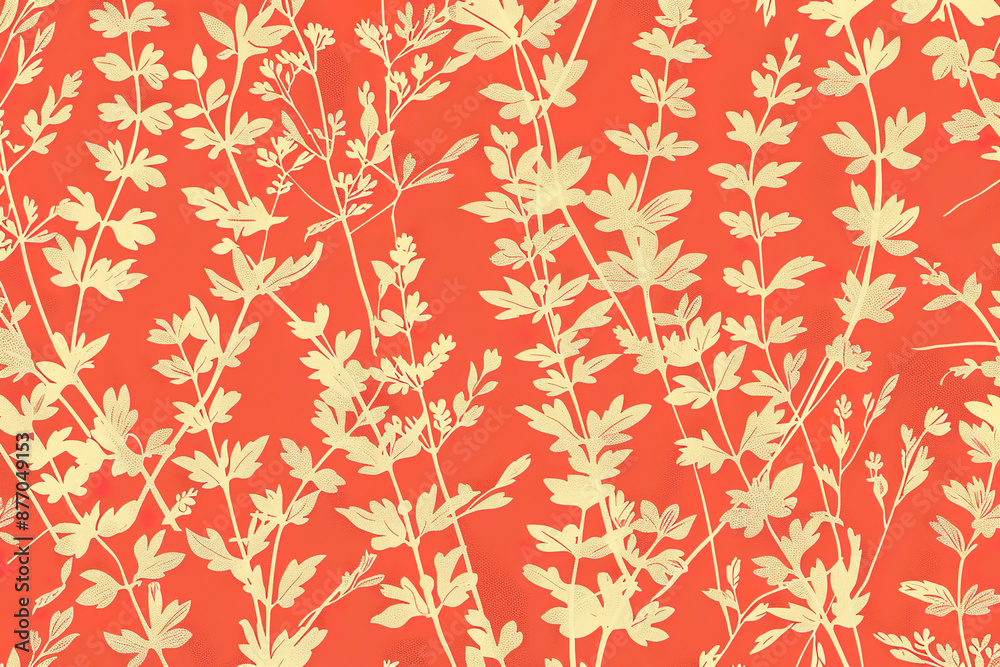 Red and Gold Pastel Herbarium Pattern