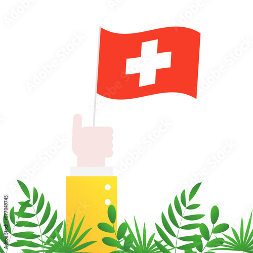 World swiss day, vector illustration with national red flag