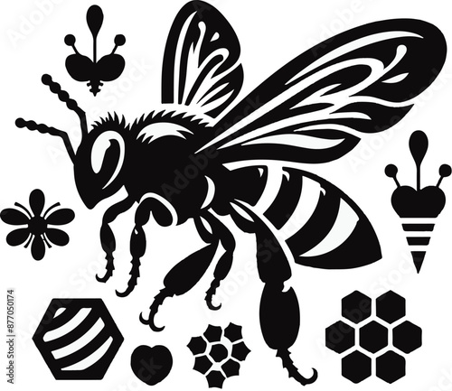 Busy honey bees buzz tirelessly, pollinating flowers and producing golden honey.