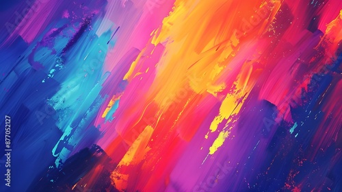 Brilliant painting background with vibrant neon color brushstrokes