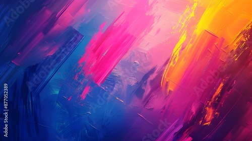 Brilliant painting background with vibrant neon color brushstrokes