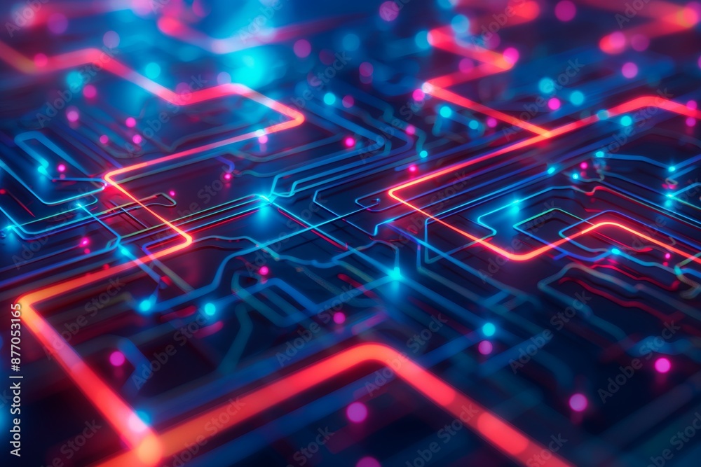 Neon Circuit Board, Futuristic Technology Background, Bright and Vibrant Design, Ideal for Digital or Tech-Themed Graphics Neon Circuit Board, Futuristic Technology Background, Bright and Vibrant Design, Ideal for Digital or Tech-Themed Graphics