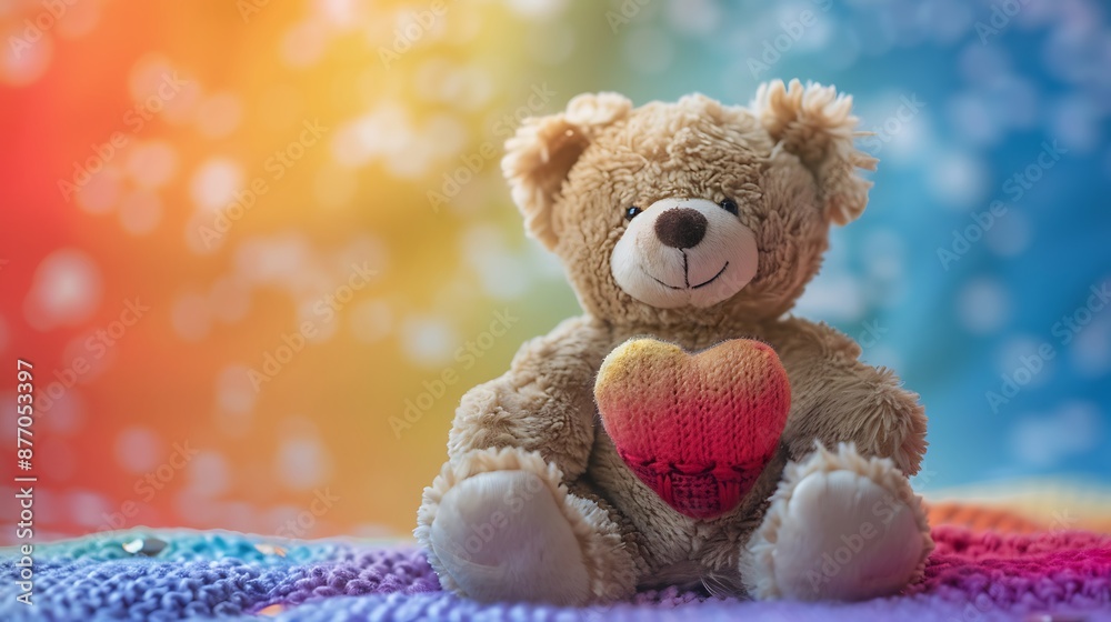 Teddy Bear with Love Heart isolated on colorful background Teddy Bear with Love Heart isolated on colorful background