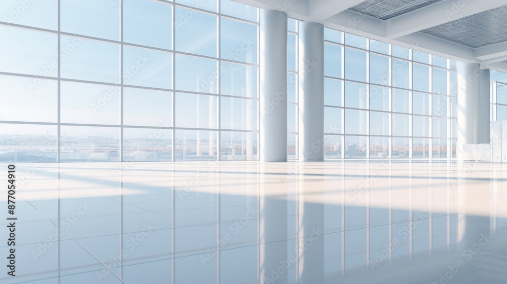 Spacious white office with large windows and shiny floor Spacious white office with large windows and shiny floor
