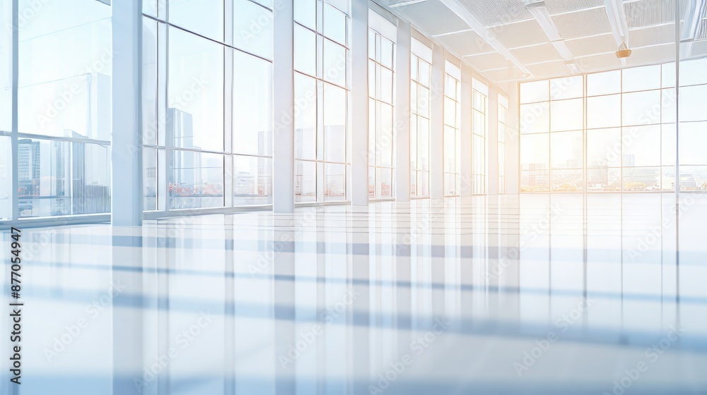 Spacious white office with large windows and shiny floor Spacious white office with large windows and shiny floor