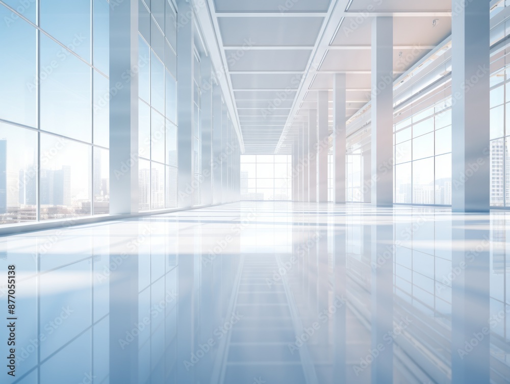 Spacious white office with large windows and shiny floor Spacious white office with large windows and shiny floor