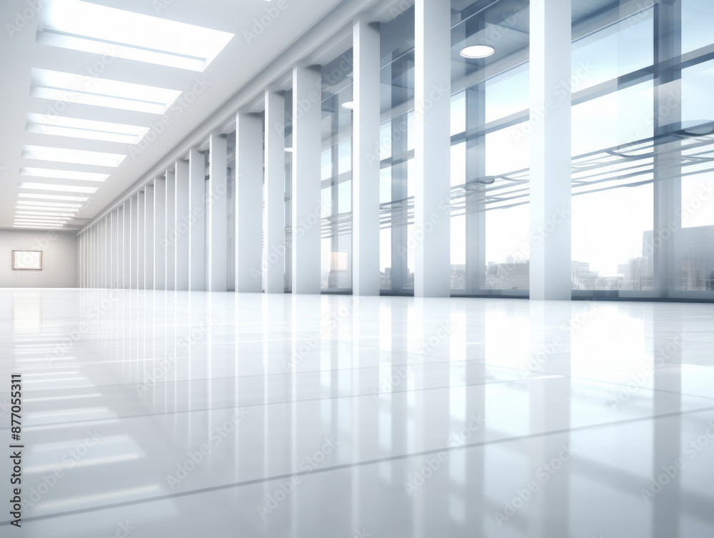 Spacious white office with large windows and shiny floor Spacious white office with large windows and shiny floor