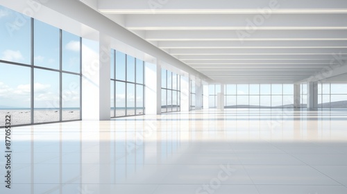 Spacious white office with large windows and shiny floor © Darcraft