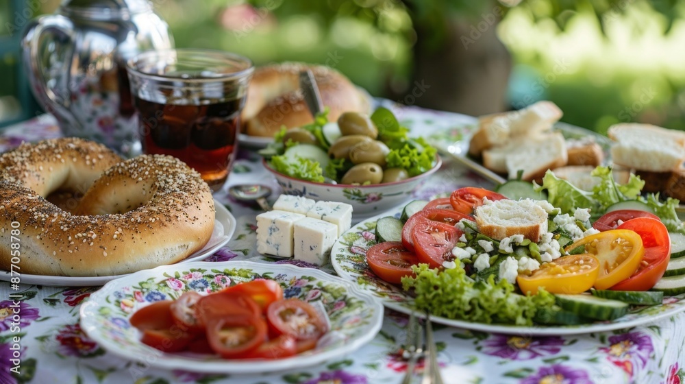 Outdoor Table Setting With Bread, Salad, and Tea Outdoor Table Setting With Bread, Salad, and Tea