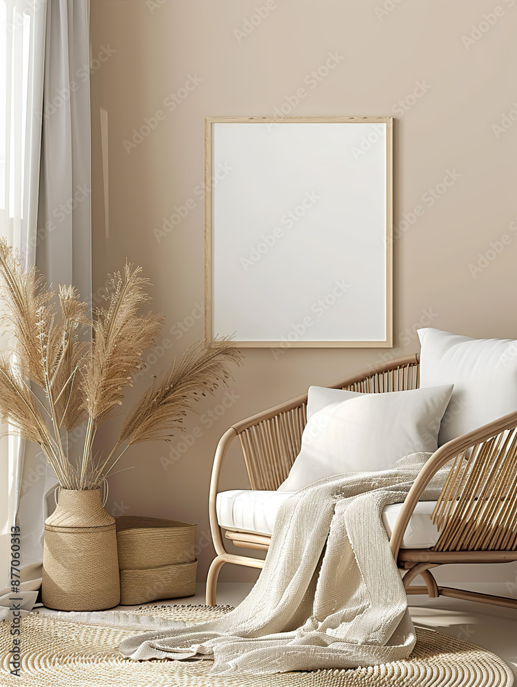 Frame & Poster mock up in living room. Scandinavian interior. 3d rendering, 3d illustration Frame & Poster mock up in living room. Scandinavian interior. 3d rendering, 3d illustration