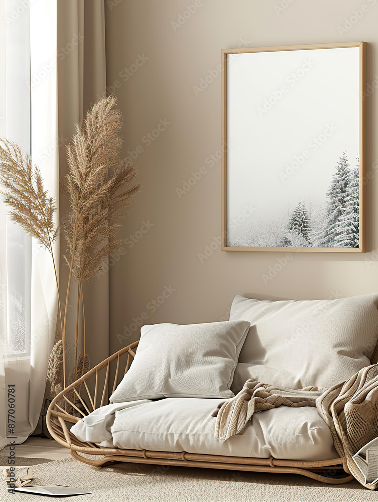 Frame & Poster mock up in living room. Scandinavian interior. 3d rendering, 3d illustration Frame & Poster mock up in living room. Scandinavian interior. 3d rendering, 3d illustration