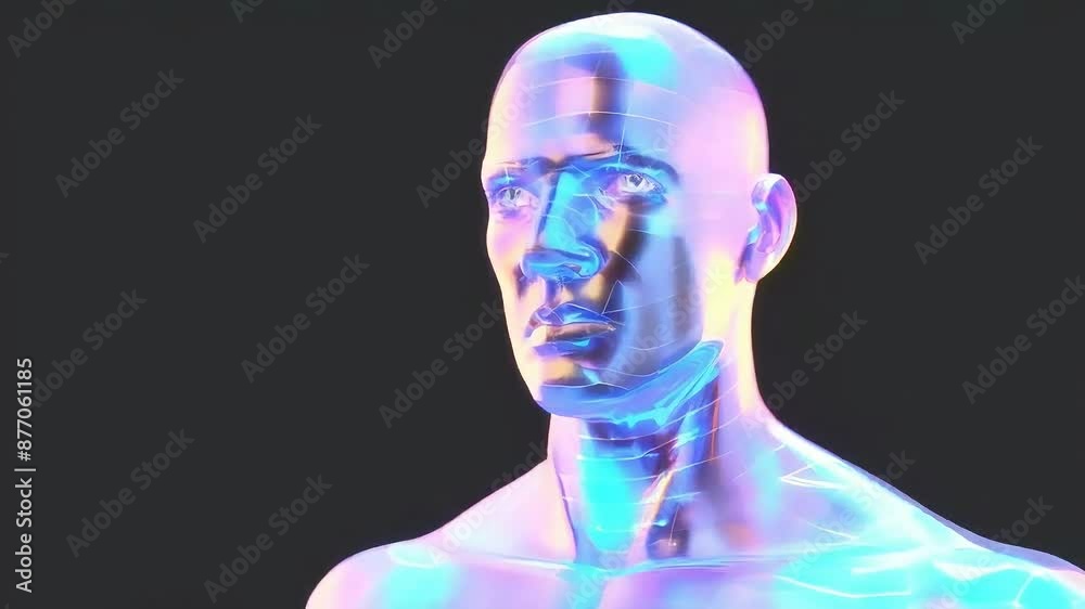 Holographic Man. Young man on black background with digital projections on his face. Cyberspace. Holographic Man. Young man on black background with digital projections on his face. Cyberspace.
