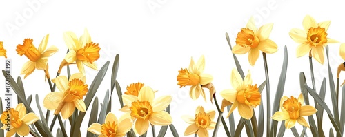 A border of yellow daffodils on a white background.