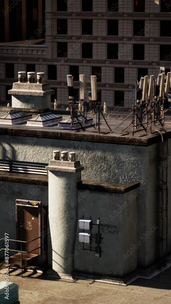 A building with a lot of wires on top of it A building with a lot of wires on top of it