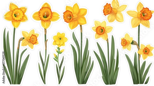Wallpaper Mural Collection of yellow daffodils in various stages of bloom, isolated on white background. Perfect for spring designs. Torontodigital.ca