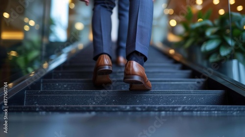 businessman feet walking up stair, grow up business