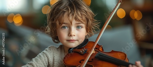 Little kids learning to play violin in music class