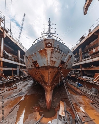 ship being repaired in dry dock