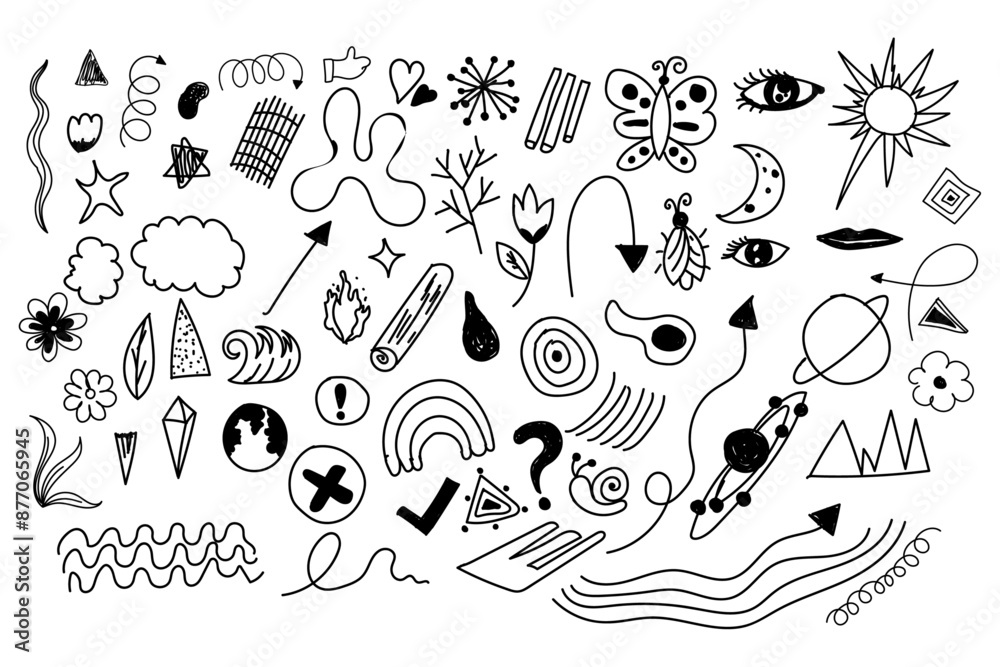 Obraz premium set of free hand drawn elements for nature design