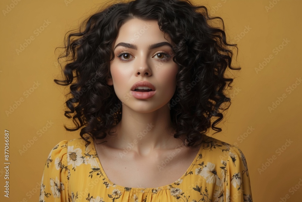 Curly girl, women portrait, emotions, copy space. Curly girl, women portrait, emotions, copy space.