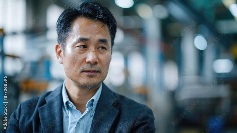 Close up of Asian businessman discussing in factory with copy space Close up of Asian businessman discussing in factory with copy space