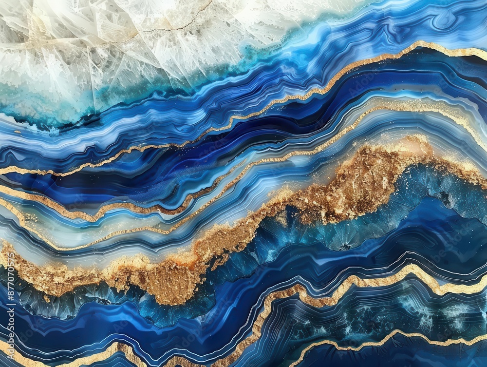ethereal oceaninspired abstract with swirling layers of deep blue agate and shimmering gold veins resembling crashing waves and sandy shores in a mesmerizing geode slice ethereal oceaninspired abstract with swirling layers of deep blue agate and shimmering gold veins resembling crashing waves and sandy shores in a mesmerizing geode slice