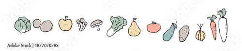 野菜のゆるい手描きの線画_横長_カラー