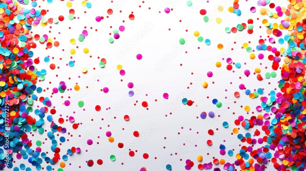 © Pinklife - This image depicts a white backdrop adorned with multicolored confetti spread throughout. The lively mix of colors creates a joyous and festive ambiance. © Pinklife - This image depicts a white backdrop adorned with multicolored confetti spread throughout. The lively mix of colors creates a joyous and festive ambiance.