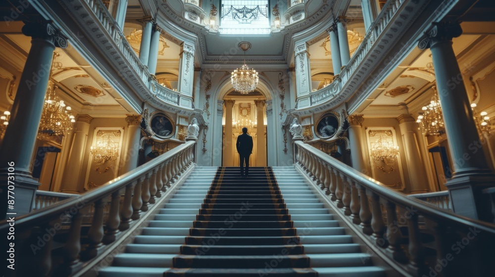 Solitary Figure Ascendng the Grand Staircase Solitary Figure Ascendng the Grand Staircase