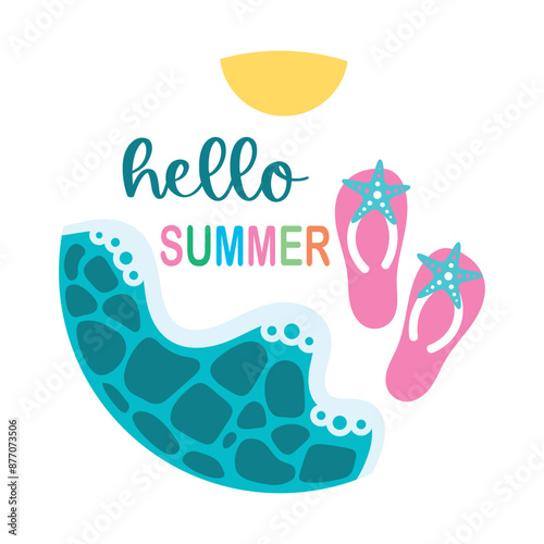 hello summer  summer round sign,  Vector design, Summer Illustration  © reddish