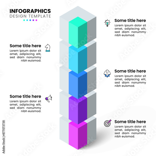 Infographic template. Isometric tower with 5 steps