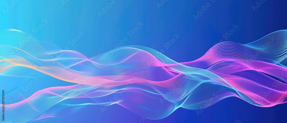Obraz premium colofull waves lines vector, plain blue background, wallpaper