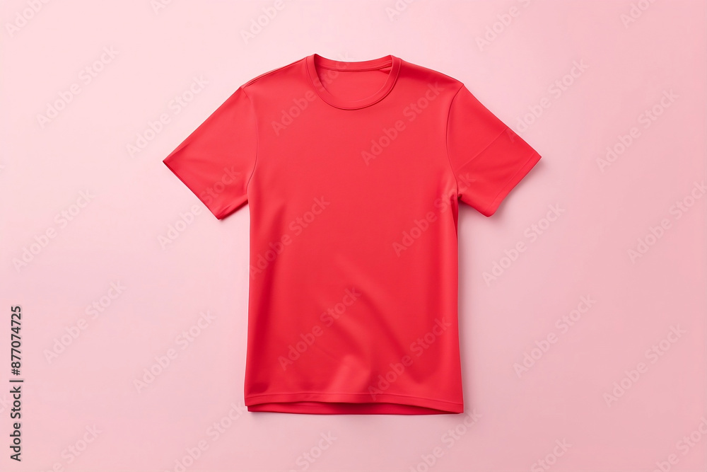 Red t-shirt on a soft pink background. Red t-shirt on a soft pink background.