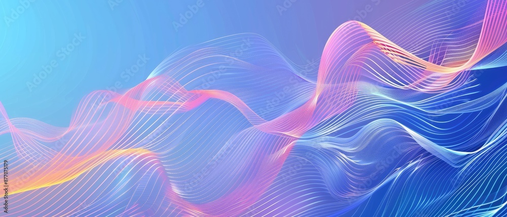 Obraz premium colofull waves lines vector, plain blue background, wallpaper